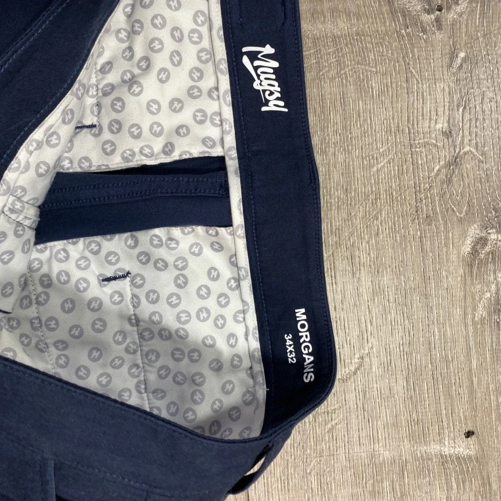 Mugsy‎ Chino Pants Men's 34x32 Navy Blue Flat Front Stretch Golf Casual - Picture 5 of 11